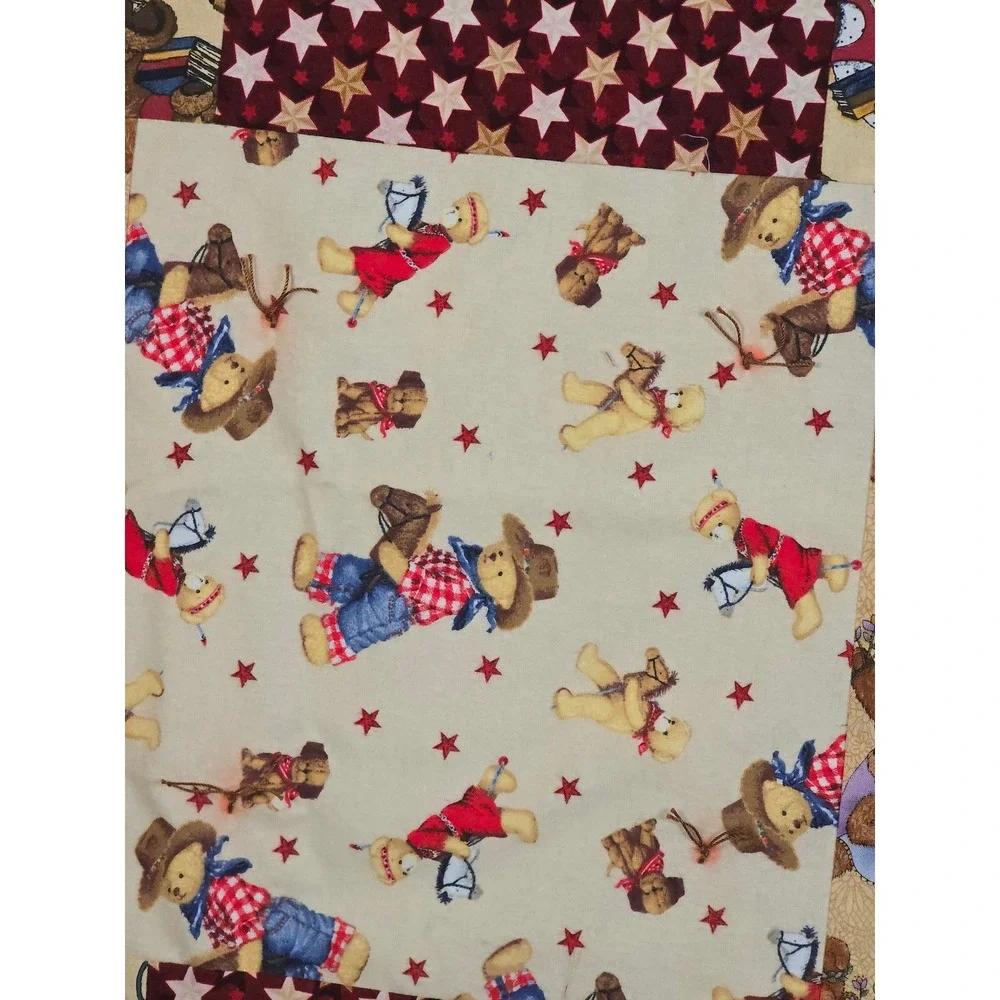 Vintage Teddy Bear‎ Patchwork Quilt Star Plaid Boho Retro Nursery Throw 44x61